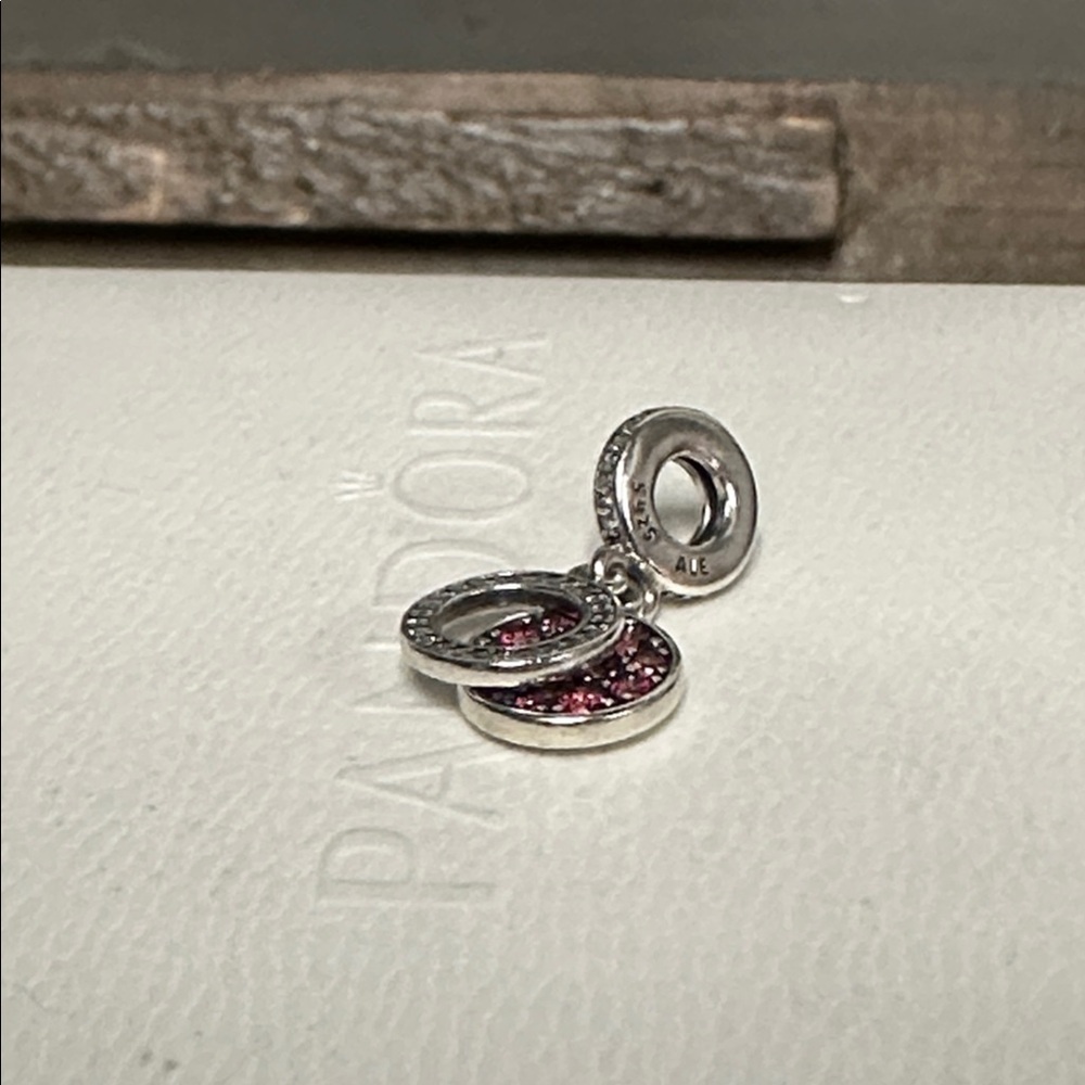 Pandora great shape sparkling red disc double dangle circle crystal pave charm - Picture 2 of 4